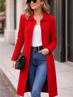 Vintage Red Long Wool Coat